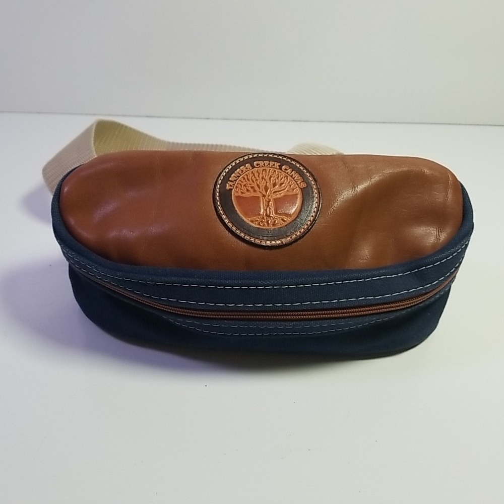 Vintage Tanners Creek Blue Canvas Brown Leather Waist Sling Bag Fanny Pack